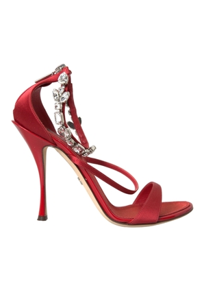 Dolce & Gabbana Keira Red Satin Crystals Sandals Heels Shoes - EU39/US8.5