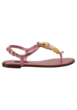 Dolce & Gabbana Pink Embellished Slides Flats Sandals Shoes - EU36/US5.5