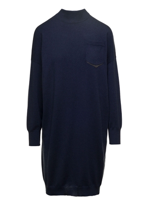 Brunello Cucinelli Knit Long Dress With Chest Pocket And Monile Detail
