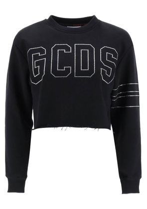 Gcds cropped sweatshirt with rhinestone logo - S Black