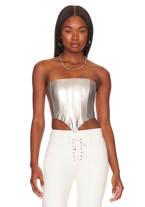 h:ours Nola Corset Top in Metallic Silver. Size S.