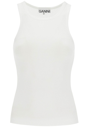 Ganni ribbed tank top with spaghetti - L White