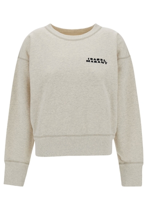 Isabel Marant Beige Cropped Sweatshirt With Contrasting Logo Embroidery In Cotton Blend Woman
