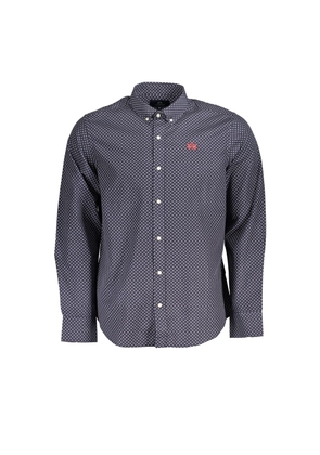 La Martina Blue Button-Down Cotton Shirt with Embroidery - M