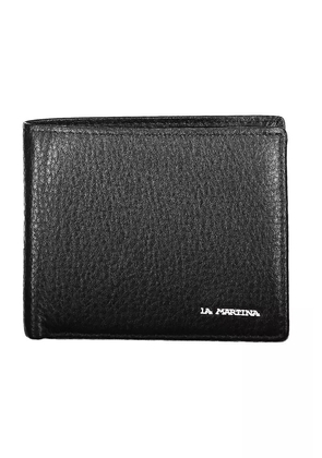La Martina Sophisticated Black Leather Dual Compartment Wallet