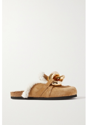 JW Anderson - Chain-embellished Shearling-lined Suede Slippers - Neutrals - IT35,IT36,IT37,IT38,IT39,IT40,IT41,IT42