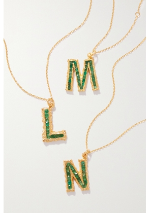 Pacharee - Alphabet Gold-plated Emerald Necklace - Green - A,B,C,D,E,F,G,H,I,J,K,L,M,N,O,P,Q,R,S,T,U,V,W,X,Y,Z