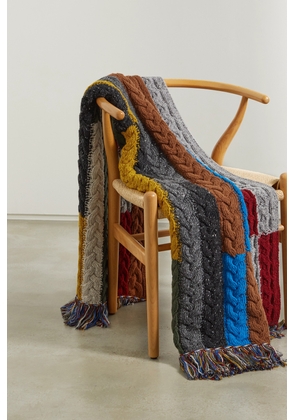 Alanui - Tierra Del Fuego Fringed Striped Cable-knit Wool And Cashmere-blend Blanket - Yellow - One size