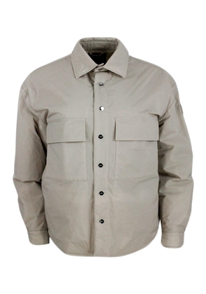 Lightly Padded Shirt Jacket In Recycled Material With Patch Pockets And Snap Button Closure