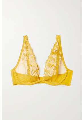 MAISON LEJABY - Sin Embroidered Stretch-tulle And Jersey Underwired Triangle Bra - Yellow - 32B,34B,36B,32C,34C,36C,32D,34D,36D
