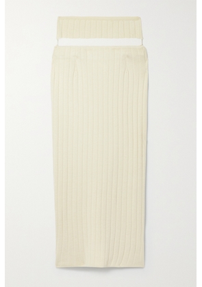 IOANNES - Cutout Ribbed Merino Wool-blend Midi Skirt - Cream - x small,small,medium,large