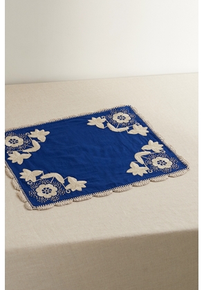 Sea - Manuela Crochet-trimmed Embroidered Cotton Placemat - Blue - One size