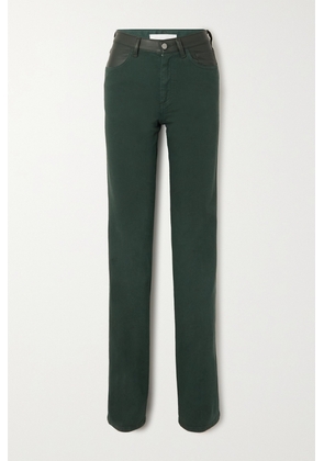 MAXIMILIAN - Leather-trimmed High-rise Straight-leg Jeans - Green - x small,small,medium,large,x large