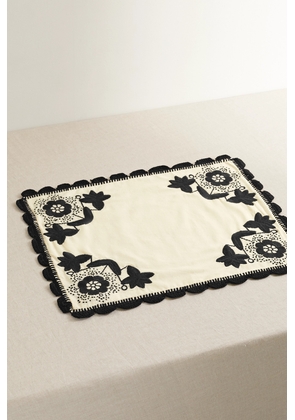 Sea - Manuela Crochet-trimmed Embroidered Cotton Placemat - Cream - One size