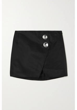 MERYLL ROGGE - Wrap-effect Button-detailed Recycled Shell Mini Skirt - Black - FR32,FR34,FR36,FR38,FR40,FR42