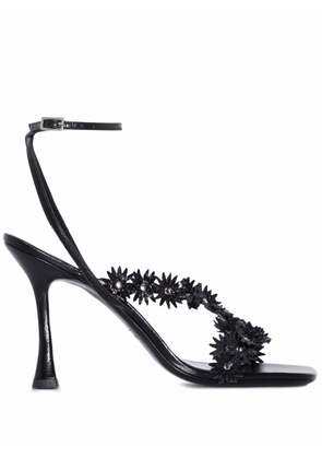 BY FAR Poppy floral-appliqué 95mm sandals - Black