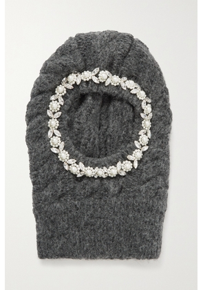 Simone Rocha - Crystal And Faux Pearl-embellished Cable-knit Balaclava - Gray - One size