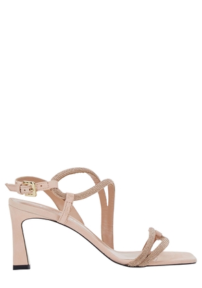 Pollini Bling Bling Pink Sandals With Rhinestone Detail In Suede Woman