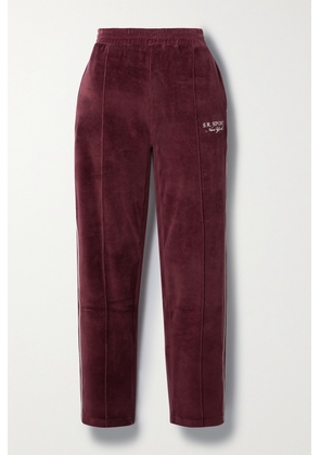 Sporty & Rich - Brandie Embroidered Cotton-velour Track Pants - Burgundy - x small,small,medium,large,x large