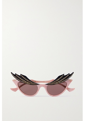 Gucci Eyewear - Cat-eye Crystal-embellished Acetate Sunglasses - Pink - One size