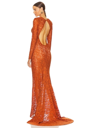 Bronx and Banco Electra Lace Gown in Burnt Orange. Size M, S.