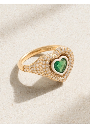 Kamyen - 18-karat Gold, Enamel, Diamond And Emerald Ring - Green - 3,3 1/2,4,4 1/2,5,6,7