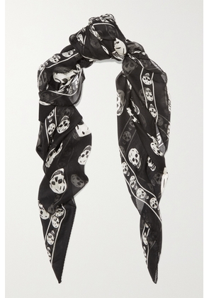 Alexander McQueen - Printed Silk-chiffon Scarf - Black - One size