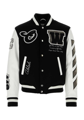 Off-White Lea Appliqu Ong-Sleeved Varsity Jacket