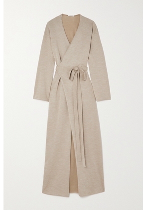 The Row - Aras Stretch Wool, Silk And Cashmere-blend Maxi Wrap Dress - Gray - x small,small,medium,large,x large