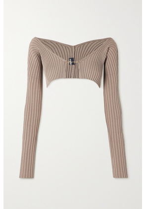 Jacquemus - Pralù Embellished Cropped Ribbed-knit Cardigan - Neutrals - FR32,FR34,FR36,FR38,FR40,FR42,FR44,FR46