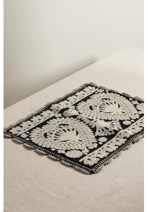 Sea - Holly Crochet-trimmed Embroidered Cotton Placemat - Black - One size