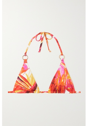 Louisa Ballou - Embellished Printed Triangle Bikini Top - Red - x small,small,medium,large,x large