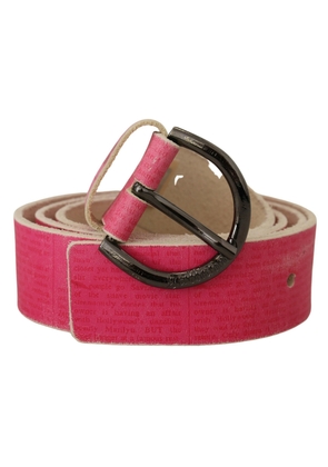Pink Leather Letter Logo Round Buckle Waist Belt - 100 cm / 40 Inches