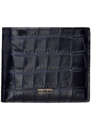 TOM FORD Blue Glossy Printed Croc Bifold Wallet