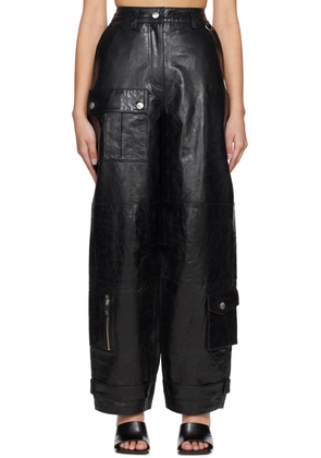 REMAIN Birger Christensen Black Crinkled Leather Pants