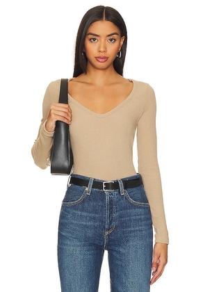 Enza Costa Knit V-neck Top in Tan. Size S.