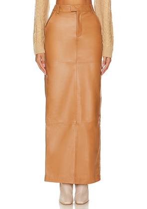 Camila Coelho Anabella Leather Maxi Skirt in Brown. Size M, XS.