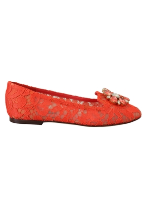 Red Taormina Lace Crystals Ballet Flats Shoes - EU35/US4.5