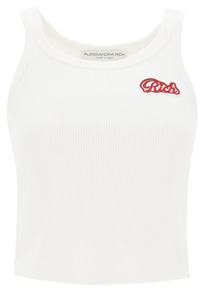 Alessandra Rich ribbed tank top with logo patch - M White
