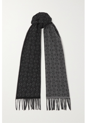 Loewe - Reversible Leather-trimmed Jacquard-knit Cashmere Scarf - Black - One size