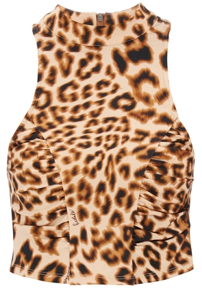 Rotate leopard print jersey crop top - 36 Beige