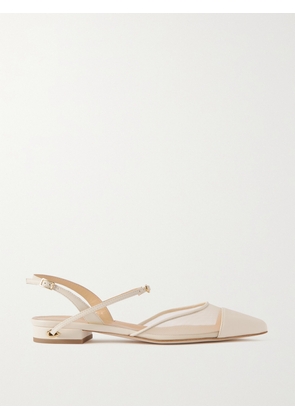 Jennifer Chamandi - Vittorio Mesh And Leather Slingback Point-toe Flats - Ivory - IT35,IT36,IT36.5,IT37,IT37.5,IT38,IT38.5,IT39,IT39.5,IT40,IT40.5,IT41,IT41.5,IT42