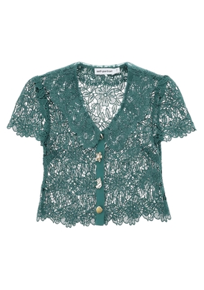 Self Portrait chelsea lace guipure top with collar - 8 Green