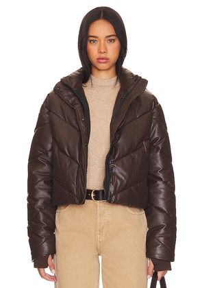 IVL Collective Faux Leather Puffer Jacket in Brown. Size XL.