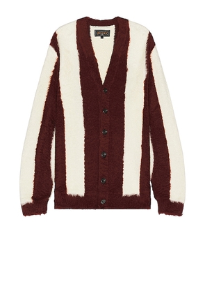 Beams Plus Stripe Cotton Shaggy Cardigan in Brown. Size S.