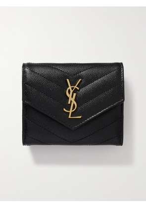 SAINT LAURENT - Cassandre Quilted Textured-leather Wallet - Black - One size