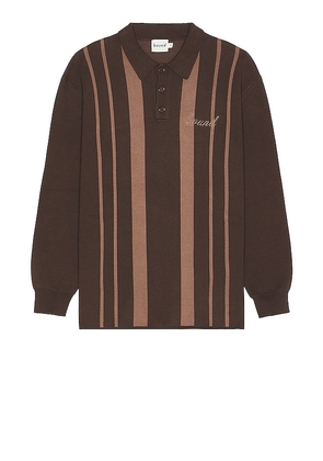 Bound Aprile Long Sleeve Polo in Brown. Size S, XL/1X.