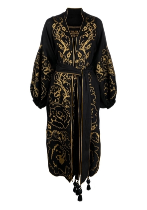 Yuliya Magdych floral-embroidered belted dress - Black