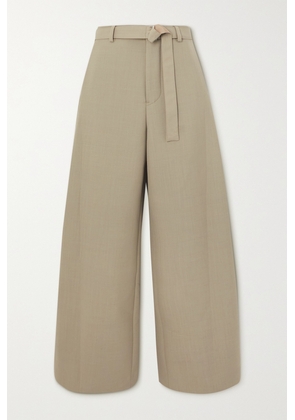 Sacai - Cropped Belted Satin-trimmed Woven Straight-leg Pants - Neutrals - 1,2,3,4