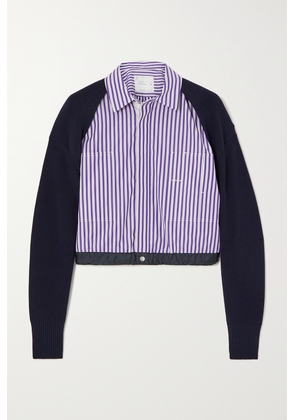 Sacai - + Thomas Mason Striped Cotton-poplin And Ribbed-knit Jacket - Purple - 1,2,3,4